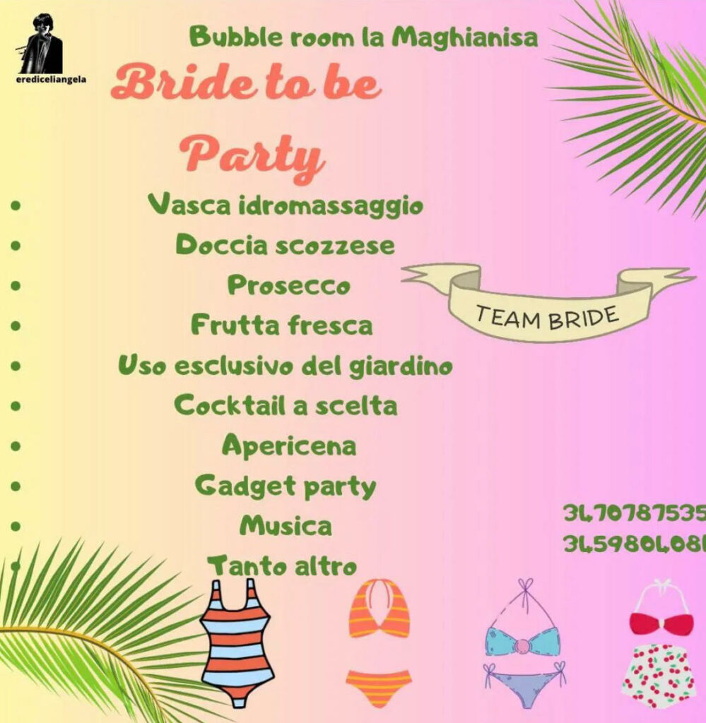 Locandina per eventi di addio al celibato/Nubilato al nostro Bubble Room Hotel